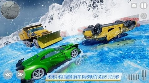 雪车碰撞粉碎Car Crash : Icy Mountain Road