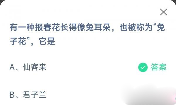 支付宝蚂蚁庄园3.18答案2023-有一种报春花长得像兔耳朵也被称为兔子花它是？